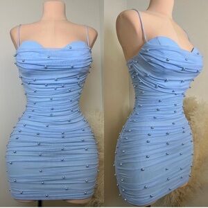 VANILLA BELLA Sky Blue Pearl Mini Dress